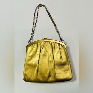 Vintage HL Harry Levine U.S.A. Evening Bag Gold Lame Clutch Purse Handbag